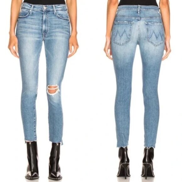 MOTHER The Stunner Ankle Step Fray Exposed Secret Sister Distressed Jean Blue 26